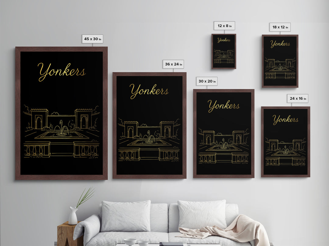 Yonkers New York Travel, Metallic Gold Print, Wood Framed Art, Metal Art, Modern Wall Art, Retirement Travel Gift, Home Decor