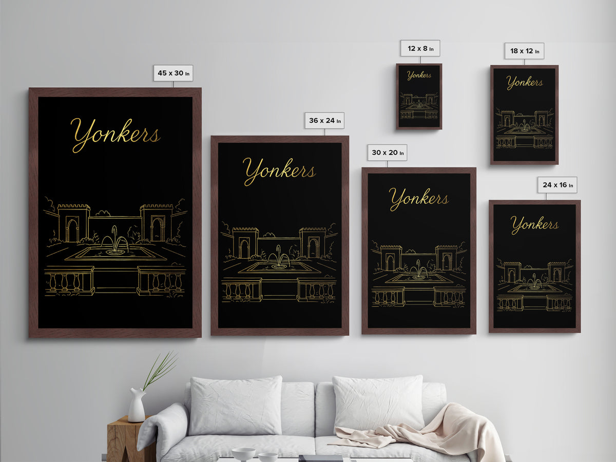 Yonkers New York Travel, Metallic Gold Print, Wood Framed Art, Metal Art, Modern Wall Art, Retirement Travel Gift, Home Decor