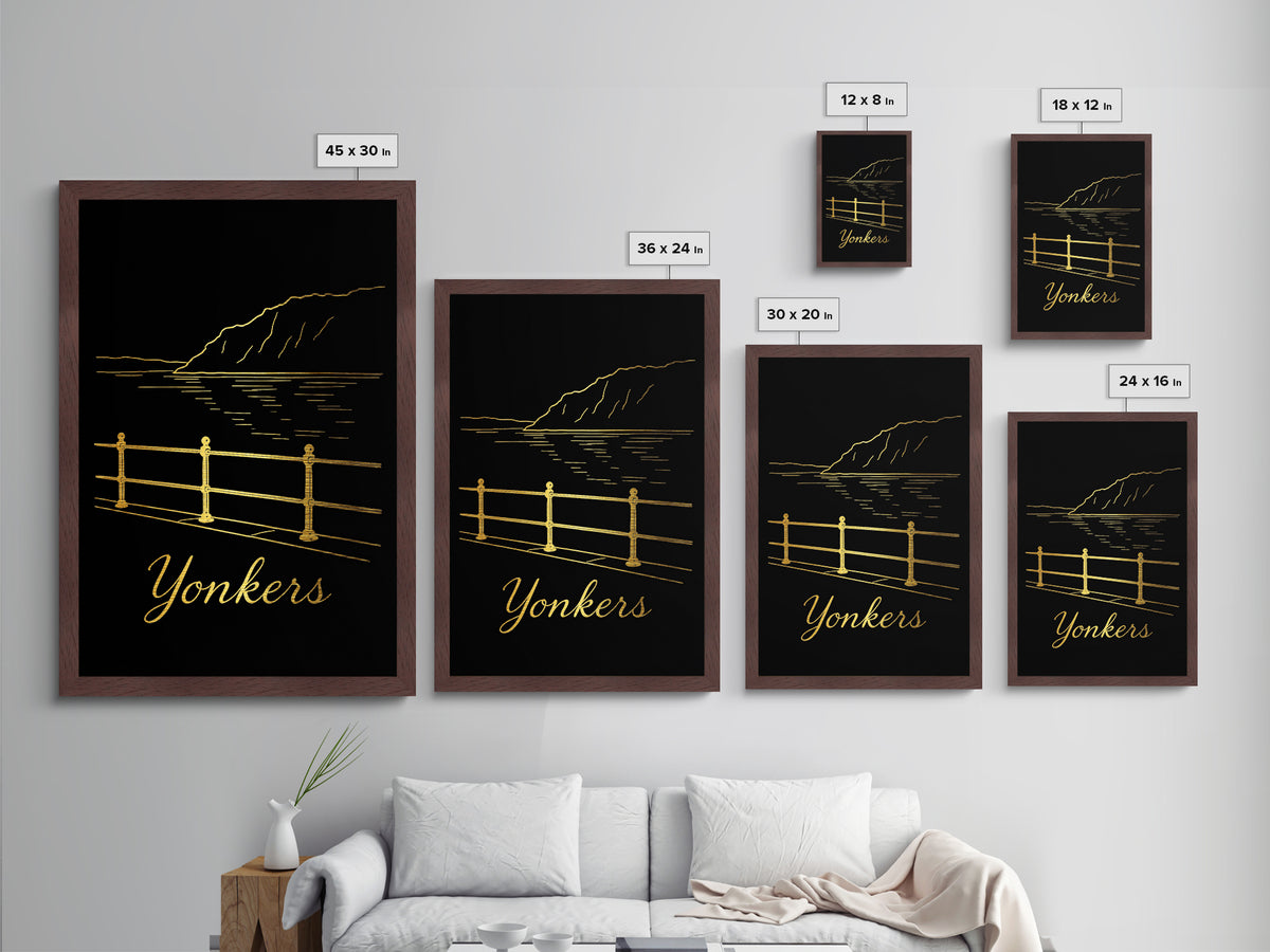 Yonkers New York Art, Metallic Gold Art, Wood Framed Art, Metal Art, Modern Wall Art, Adventure Lover Gift, Bedroom Decor