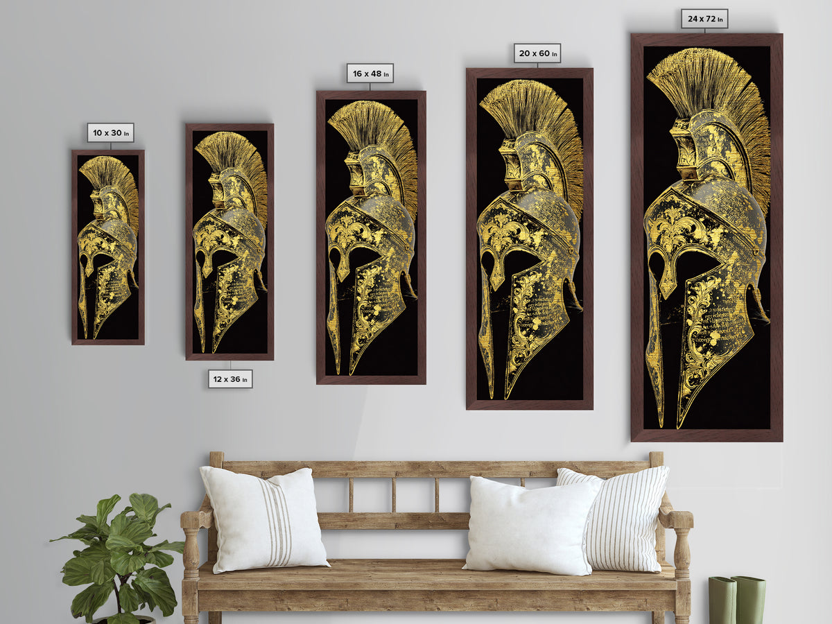 Golden Spartan Helmet - Sparta Wall Art - Metallic Gold Decor - Metallic Wall Art - Metallic Gold Spartan Painting - Wood Framed Mancave Art