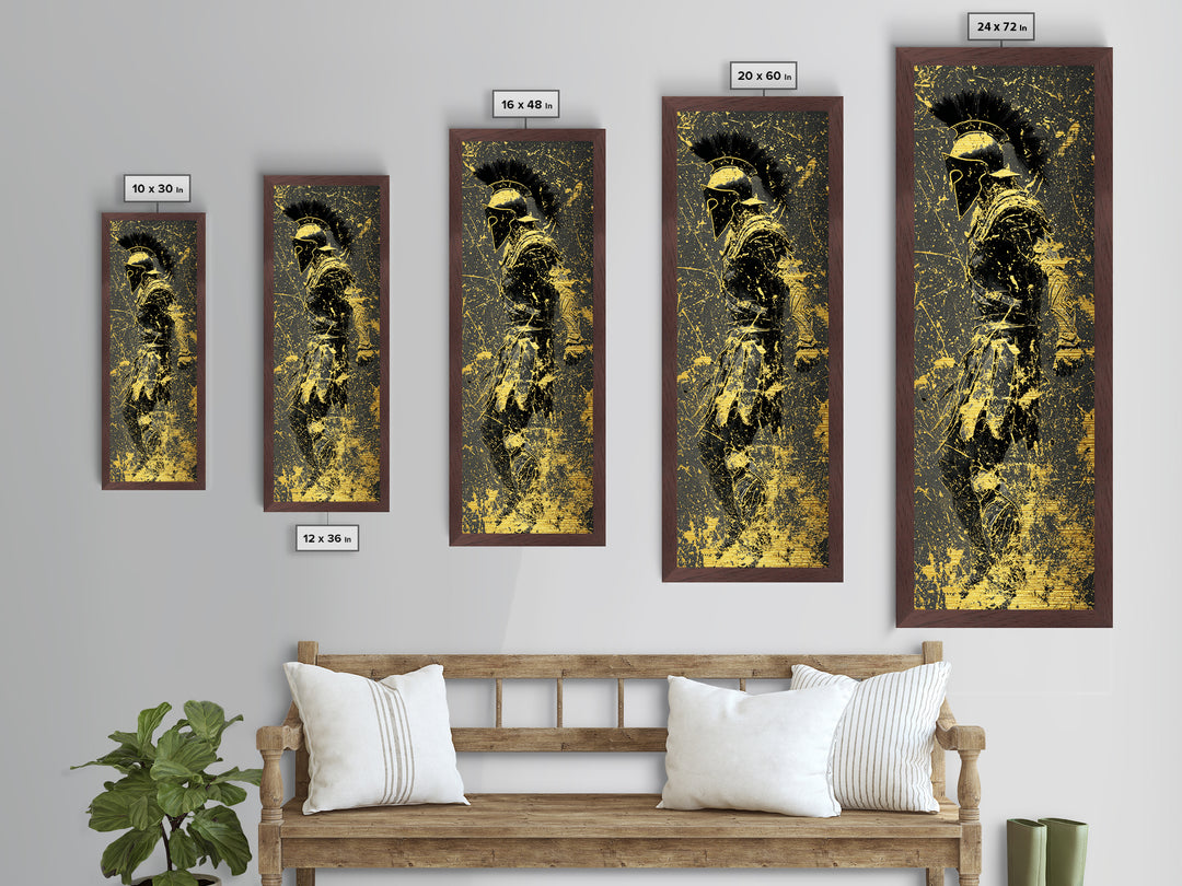 Greek Spartan Warrior Splatter Effect, Metallic Gold Metal Print, Ancient Warrior Wall Art, Real Wood Frame Decor