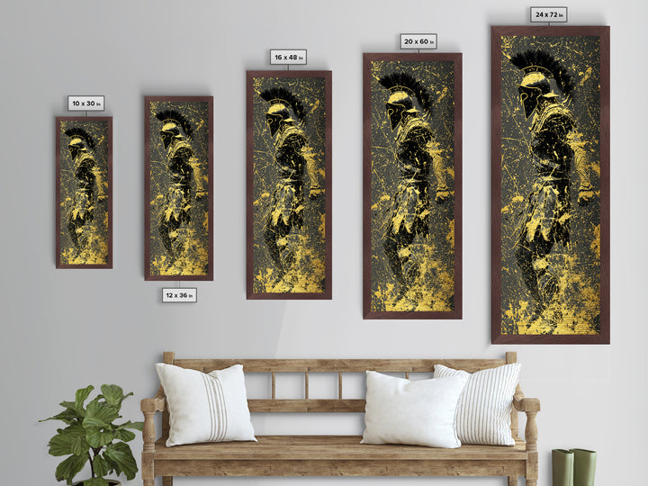 Greek Spartan Warrior Splatter Effect, Metallic Gold Metal Print, Ancient Warrior Wall Art, Real Wood Frame Decor