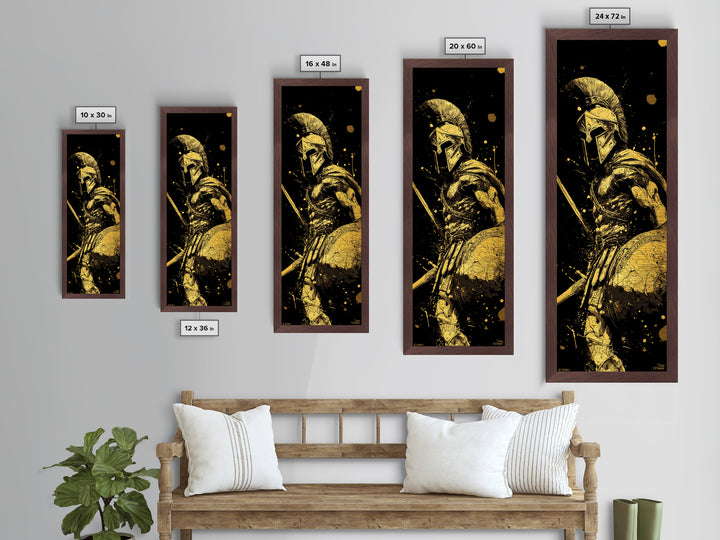 Ancient Spartan Warrior With Shield, Metallic Gold Metal Print, Greek Soldier Helmet Wall Art, Real Wood Frame Decor