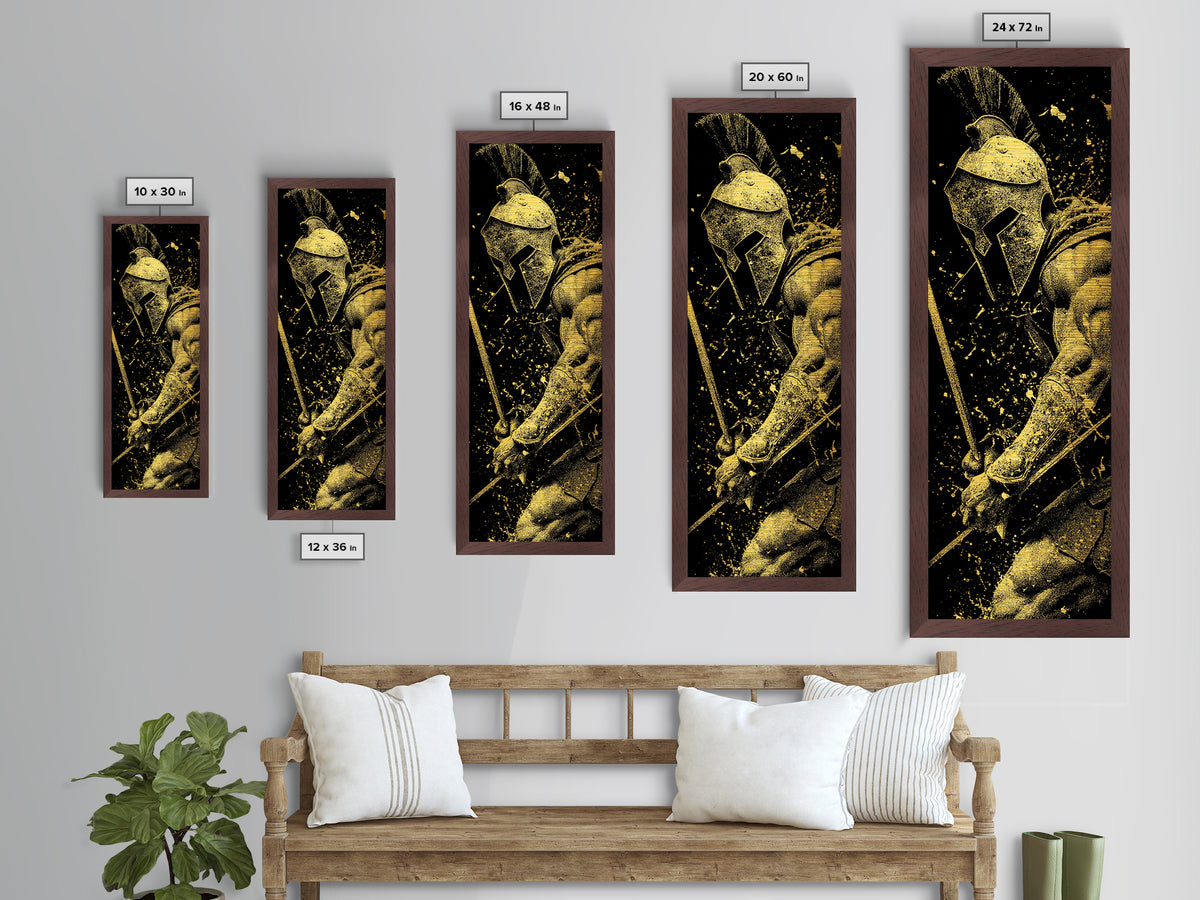 Spartan Warrior With Sword, Metallic Gold Metal Print, Greek Mythology Wall Art, Real Wood Frame Decor, Ancient Battle Artwork