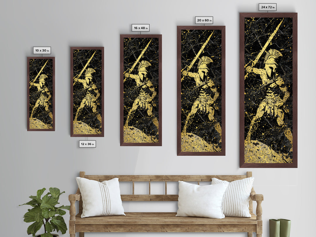 Greek Hoplite With Spear, Metallic Gold Art, Spartan Warrior Wall Decor, Real Wood Frame Metal Print, Historical Military Artwork
