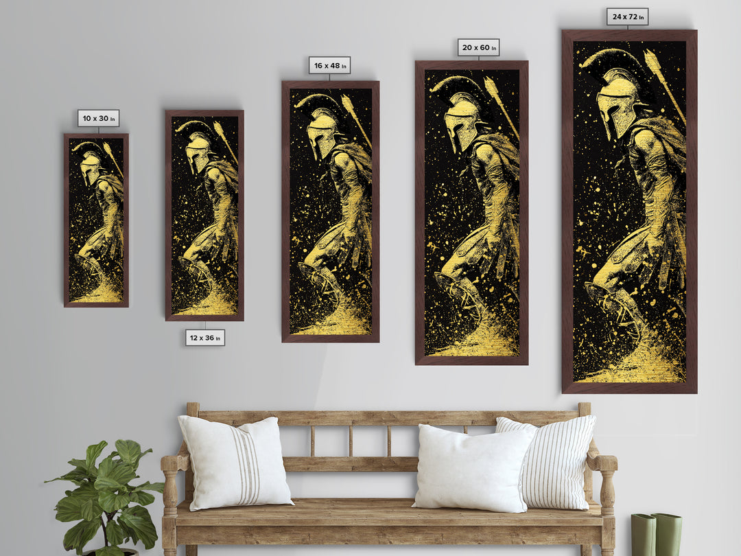 Greek Spartan Standing Strong, Metallic Gold Metal Print, Warrior Soldier Wall Art, Real Wood Frame Home Decor, Ancient Hero Artwork