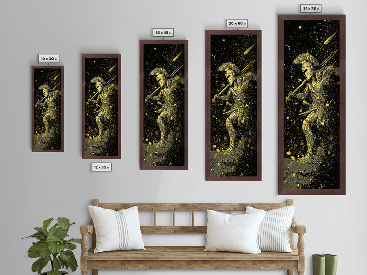 Ancient Spartan In Battle, Metallic Gold Art, Warrior With Spear Wall Print, Real Wood Frame Decor, Greek Mythology Artwork