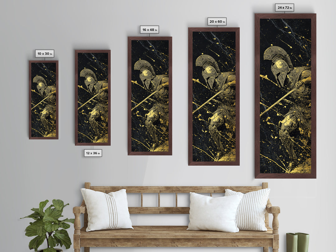 Heroic Spartan Warrior, Metallic Gold Metal Print, Ancient Greek Wall Art, Real Wood Frame Decor, Battle Ready Soldier Artwork