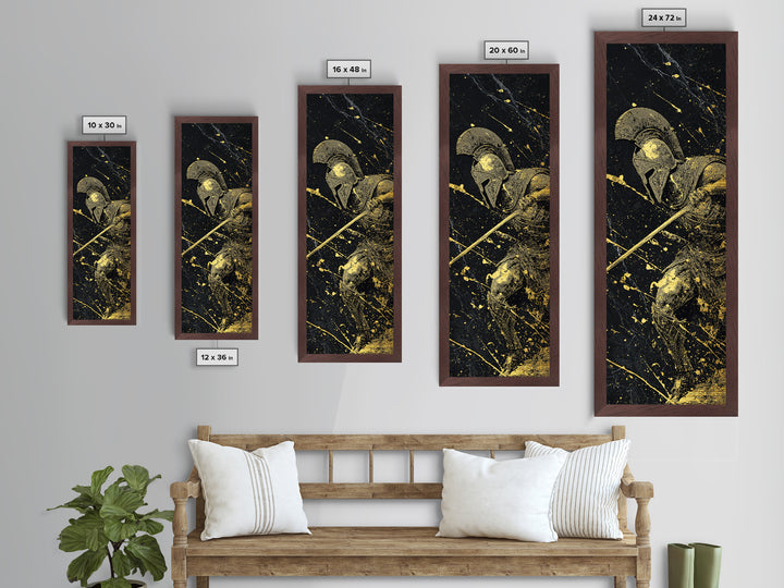 Heroic Spartan Warrior, Metallic Gold Metal Print, Ancient Greek Wall Art, Real Wood Frame Decor, Battle Ready Soldier Artwork