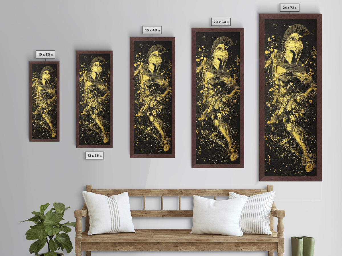 Greek Spartan In Combat, Metallic Gold Art, Warrior Metal Print Wall Decor, Real Wood Frame Artwork, Ancient Battle Hero Artwork