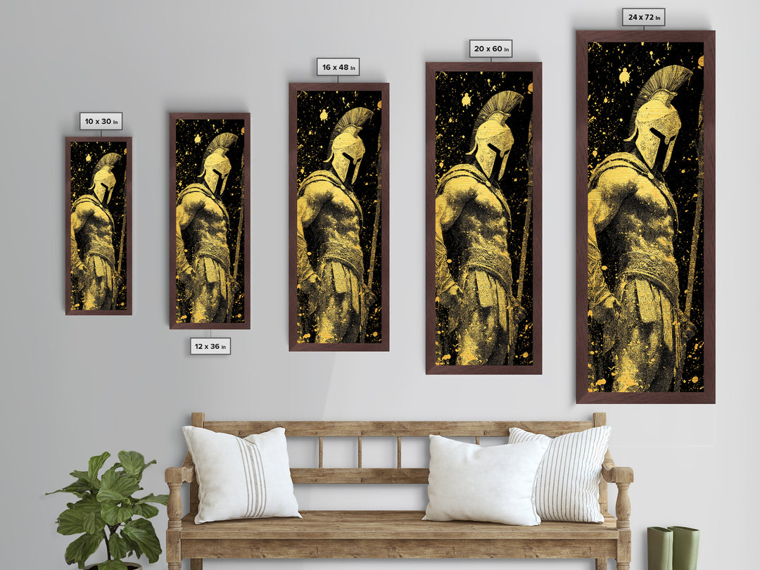 Spartan Warrior Metallic Gold Metal Print, Ancient Greek Soldier Wall Art, Real Wood Frame, Gladiator Decor For Home Office