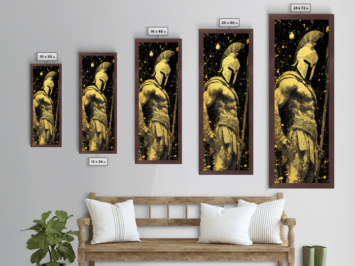 Spartan Warrior Metallic Gold Metal Print, Ancient Greek Soldier Wall Art, Real Wood Frame, Gladiator Decor For Home Office