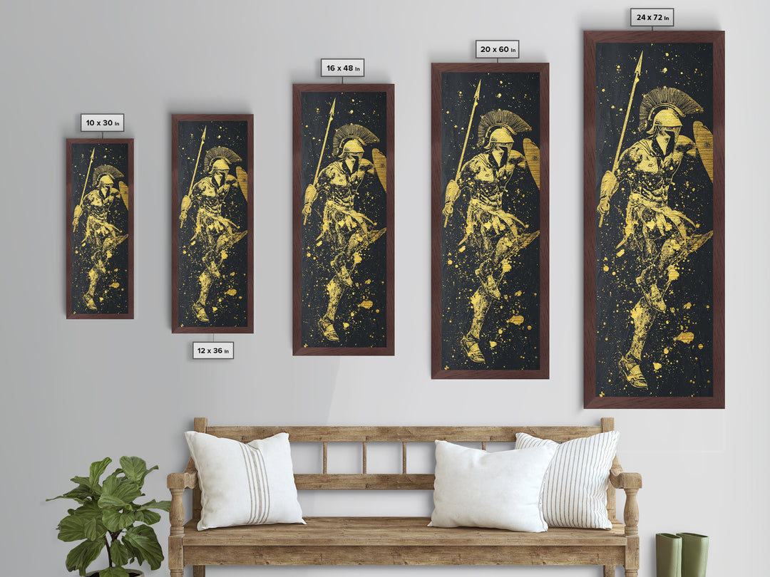 Ancient Greek Warrior Metallic Gold Metal Print, Spartan Soldier Wall Art, Real Wood Frame, Gold Gladiator Decor For Office