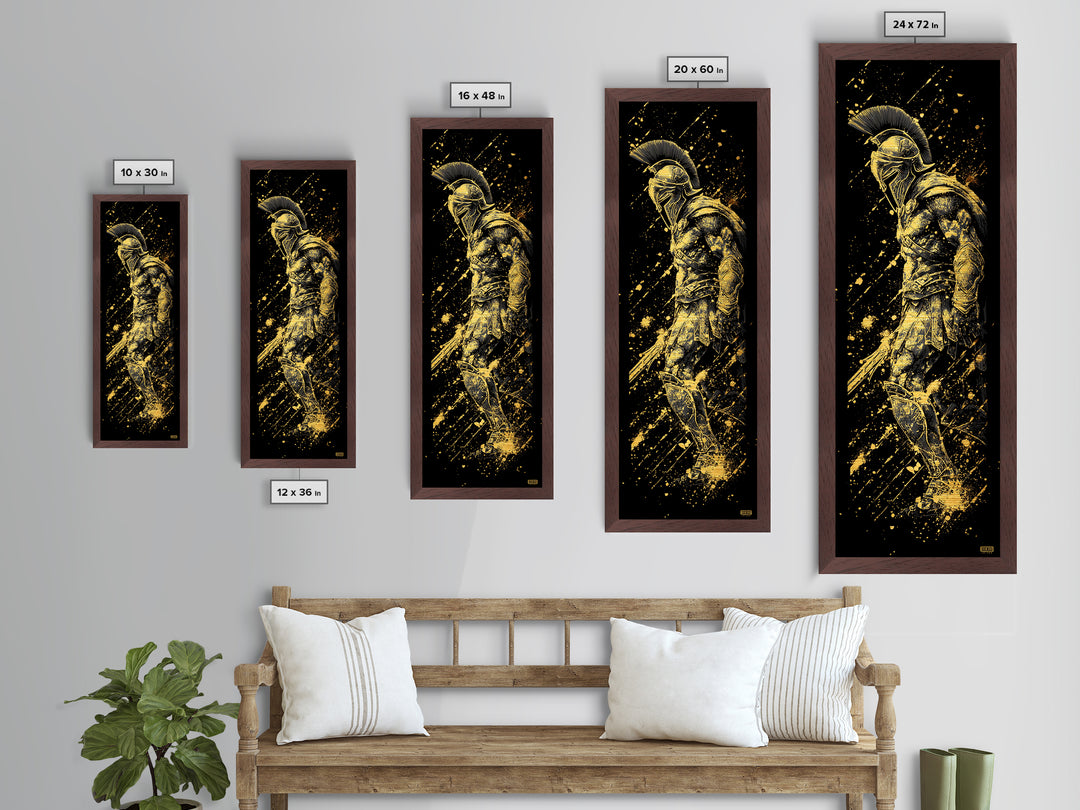 Spartan Soldier With Shield Metallic Gold Metal Print, Ancient Greek Warrior Wall Art, Real Wood Frame, Gold Gladiator Decor