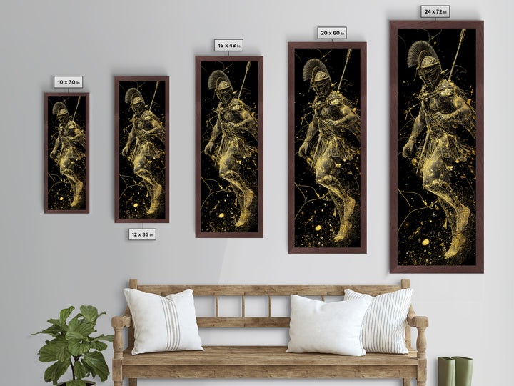 Spartan Helmet Warrior Metallic Gold Art, Ancient Greek Soldier Wall Print, Real Wood Frame, Gold Warrior Mythology Home Decor