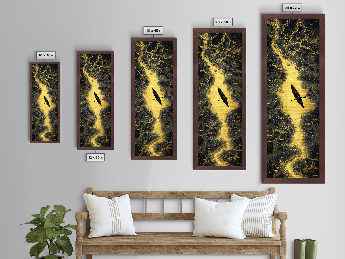 Rowing A Boat Through Hades The Underworld, Metallic Gold Wall Art, Metal Print, Metal Art, Man Cave Decor, Office Decor, Gift For Him