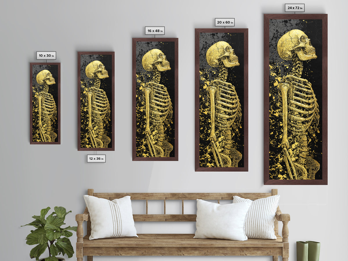 Skeleton Warrior Metallic Gold Metal Print, Gothic Anatomy Wall Art, Real Wood Frame, Gold Skeleton Decor For Dark Home Aesthetic