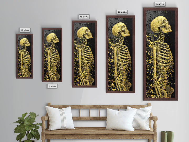 Skeleton Warrior Metallic Gold Metal Print, Gothic Anatomy Wall Art, Real Wood Frame, Gold Skeleton Decor For Dark Home Aesthetic
