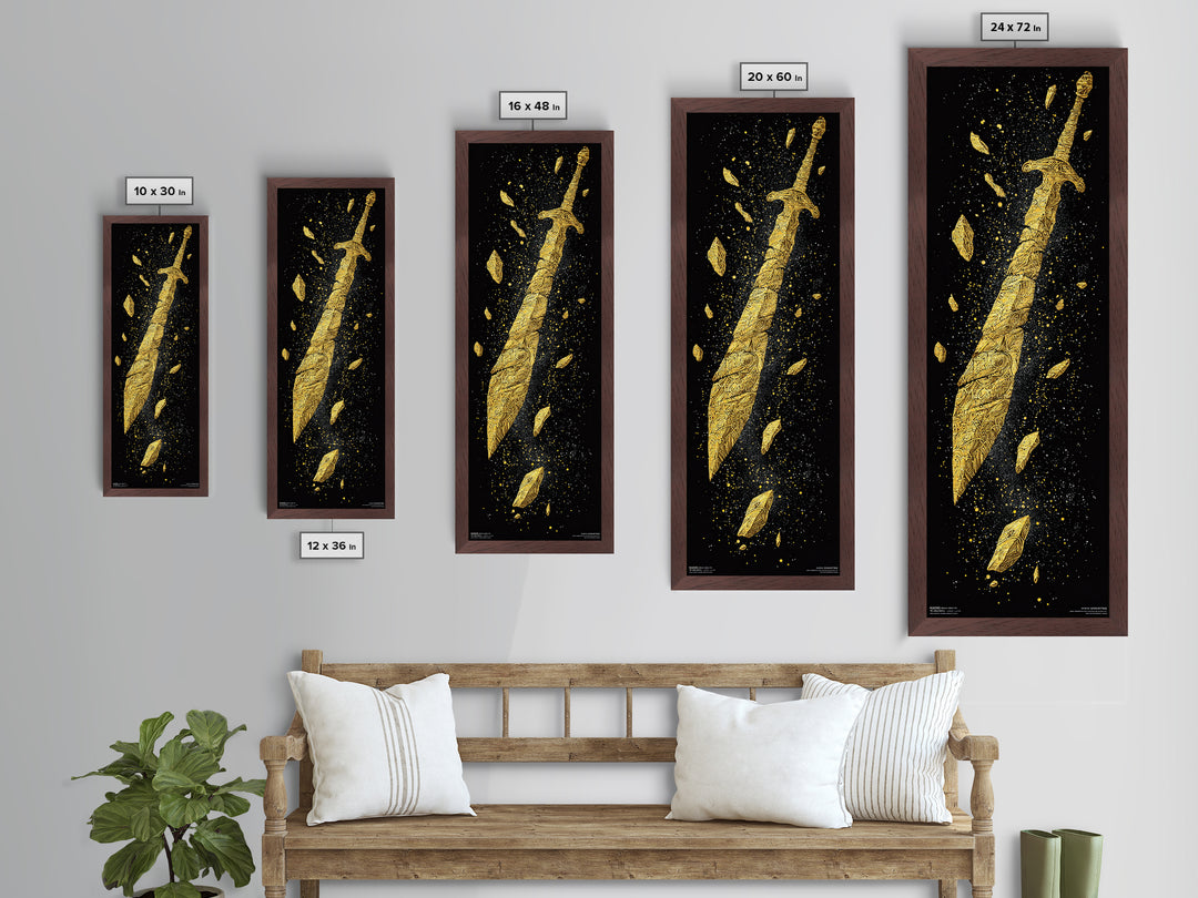 Broken Golden Sword, Spartan Wall Art, Roman Sword Art, Metallic Gold Wall Art, Golden Metallic Man Cave Decor, Office Decor For Him