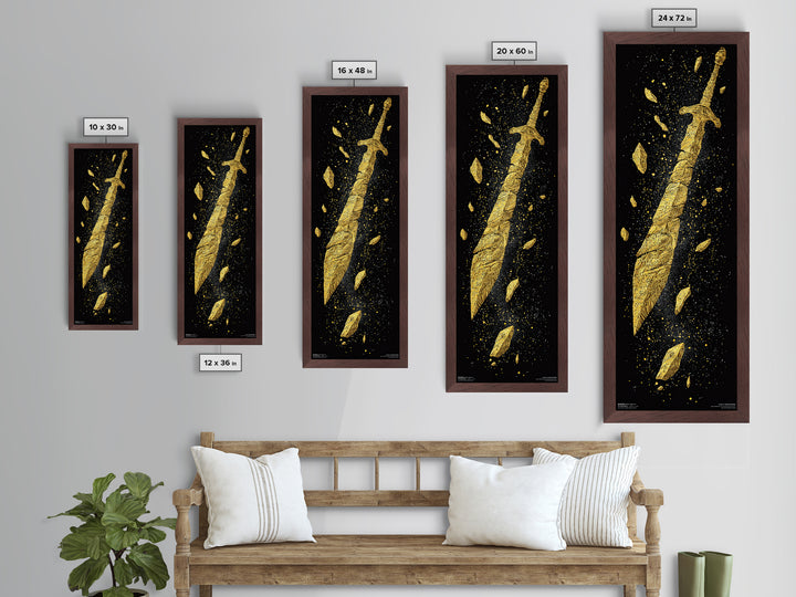 Broken Golden Sword, Spartan Wall Art, Roman Sword Art, Metallic Gold Wall Art, Golden Metallic Man Cave Decor, Office Decor For Him