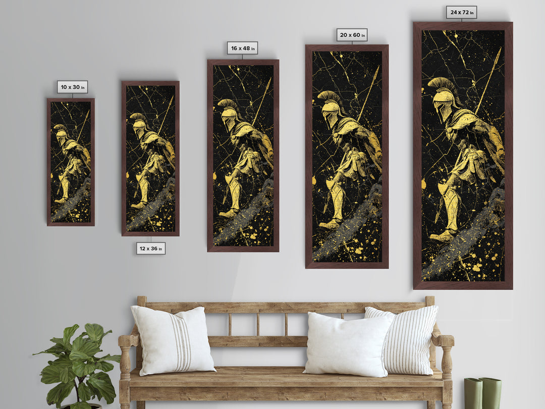 Black and Gold Spartan Soldier, Framed Wall Art, Metallic Gold, Metal Gold Wall Art, Wood Frame Art, Man Cave Wall Art, Gift For Him