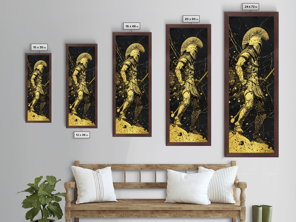 The Spartan Warrior Wood Framed Metal Print, Metallic Gold Art, Black and Gold Marble Background, Gift Idea For Man, Husband Gift