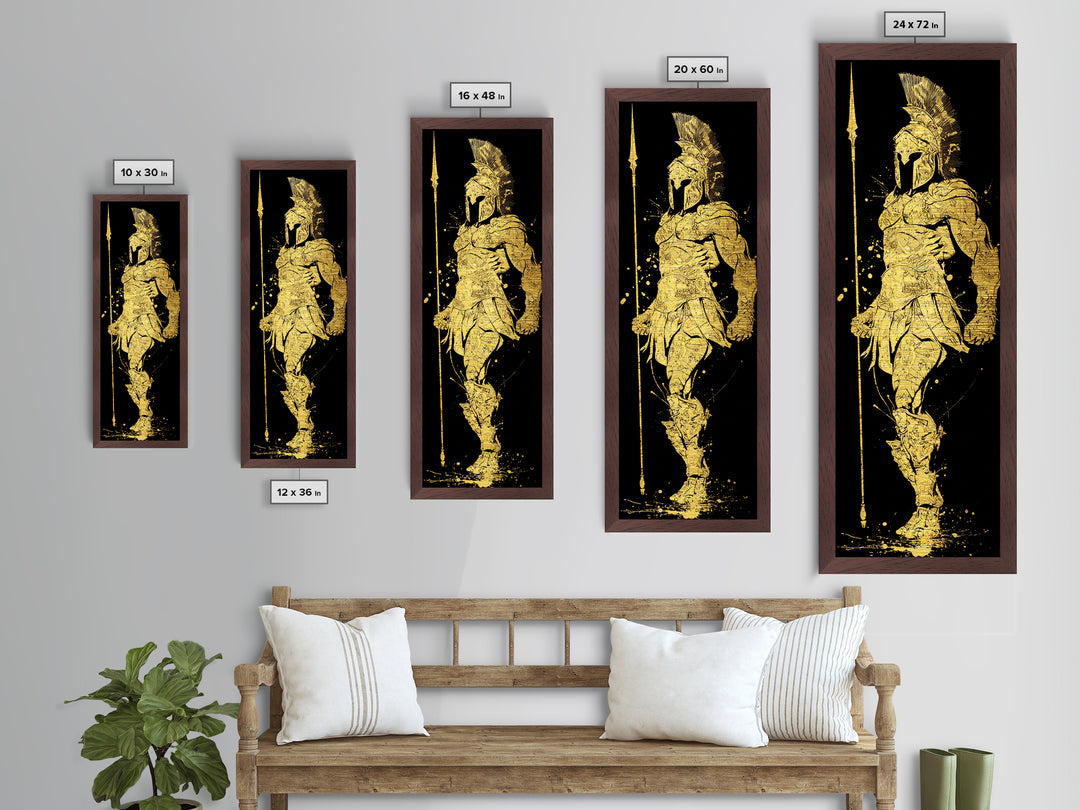 Metallic Gold Metal Print, Spartan Hoplite Warrior Art, Ancient Greece Wall Decor, Real Wood Frame