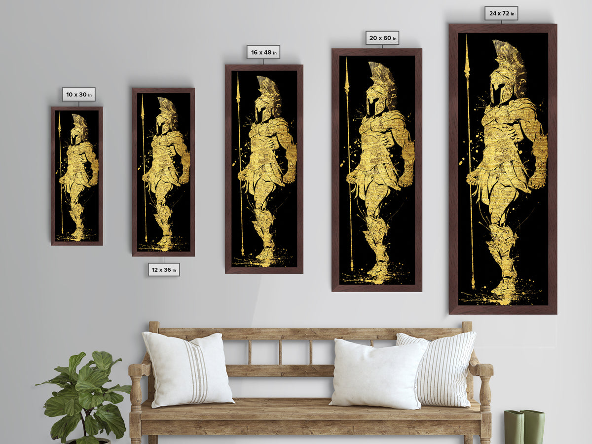 Metallic Gold Metal Print, Spartan Hoplite Warrior Art, Ancient Greece Wall Decor, Real Wood Frame