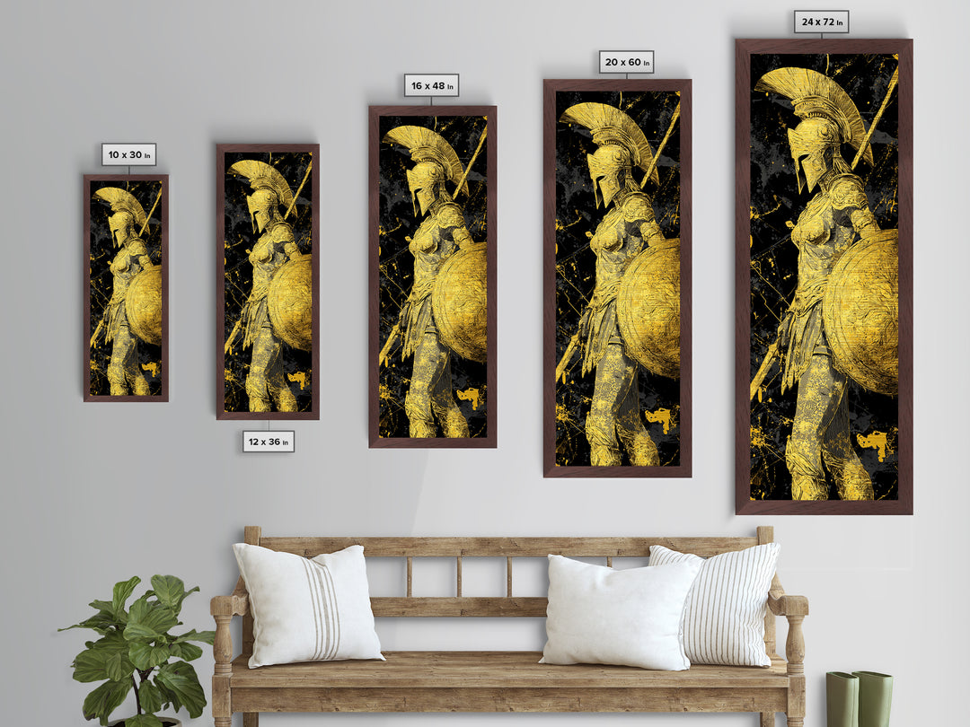 Metallic Gold Art, Athena Warrior Goddess Print, Shield And Sword Wall Decor, Real Wood Frame Decor