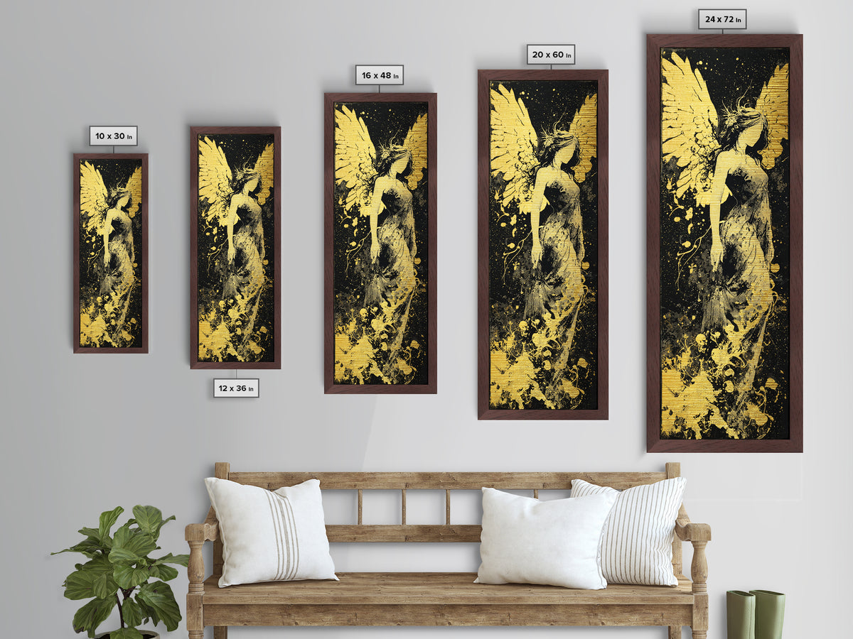 Metallic Gold Art, Eos Winged Goddess Print, Mythology Angelic Wall Decor, Real Wood Frame Greek Artwork