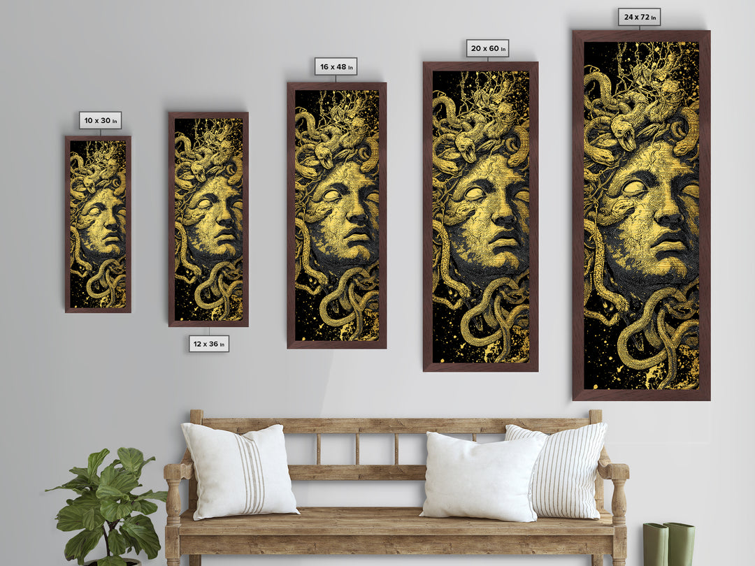 Medusa Metallic Gold Art, Greek Mythology Wall Print, Serpent Goddess Decor, Real Wood Framed Gold Mythical Artwork