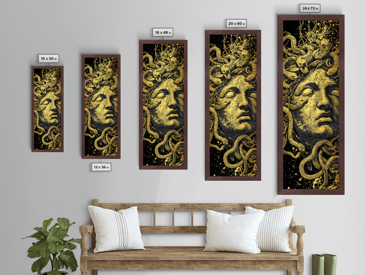 Medusa Metallic Gold Art, Greek Mythology Wall Print, Serpent Goddess Decor, Real Wood Framed Gold Mythical Artwork