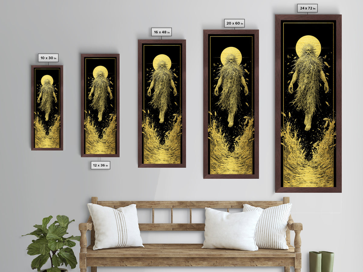Oceanus Greek Titan Metallic Gold Art, Sea God Wall Print, Mythical Water Deity Decor, Real Wood Framed Gold Artwork