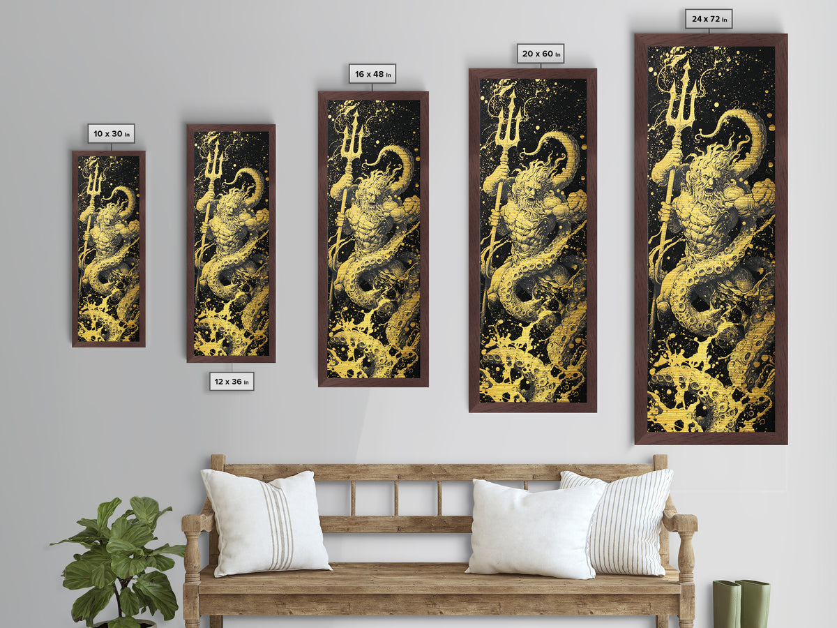 Poseidon Metallic Gold Art, Greek God Of The Sea Metal Print, Mythology Ocean Decor, Real Wood Framed Gold Artwork
