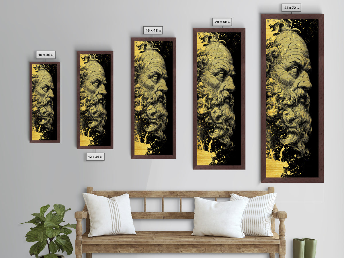 Socrates Metallic Gold Metal Print, Greek Philosopher Wall Art, Ancient Wisdom Decor, Real Wood Framed Gold Artwork