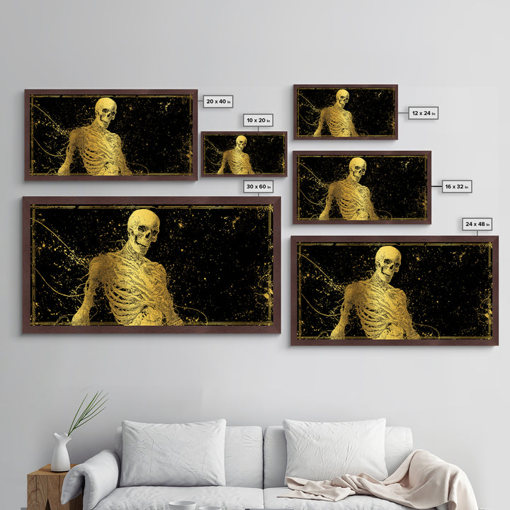 Golden Anatomical Skeleton on Black Starfield Metallic Gold Metal Print, Macabre Anatomy Illustration, Gothic Horror Home Art