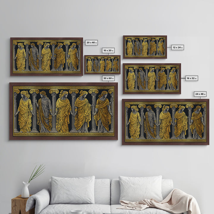 Ancient Greek Caryatid Columns, Detailed Architecture Wall Decor, Metallic Gold Metal Print, Classical Sculpture Artwork
