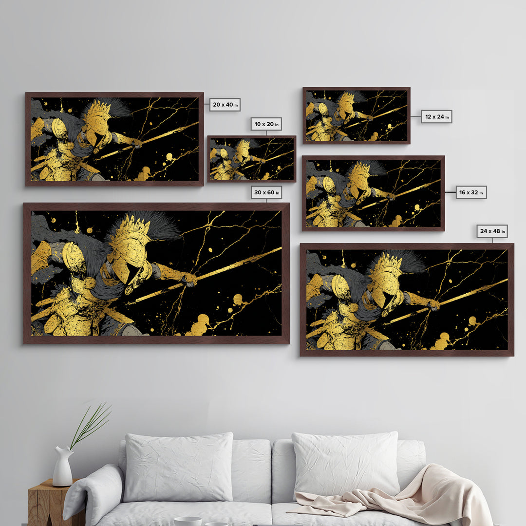 Ares God Of War In Battle Armor, Metallic Gold Metal Print, Fierce Greek Mythology Wall Art, Bold Classical Warrior Home Decor