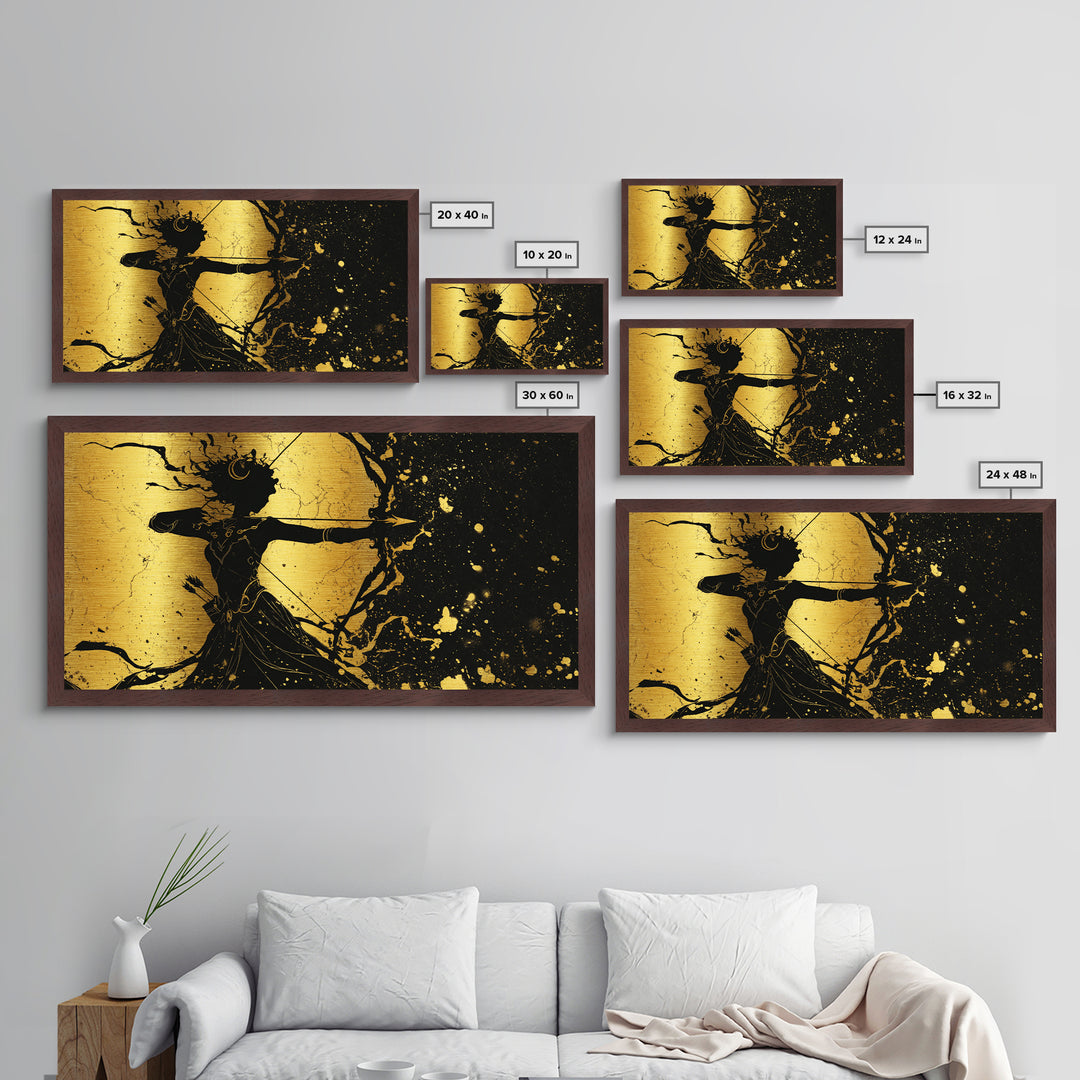 Artemis Goddess Of The Hunt And Moon, Metallic Gold Art, Elegant Greek Mythology Wall Decor, Celestial Classical Home Accent