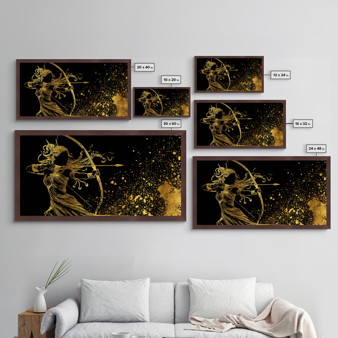Artemis Greek Goddess Archer Silhouette, Metallic Gold Art, Celestial Mythology Wall Decor, Elegant Classical Home Accent Piece
