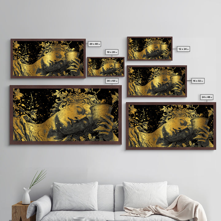 Metallic Gold Metal Print, Dionysus God of Wine, Greek Mythology Art, Ancient Feast Celebration, Black and Gold Decorative Artwork