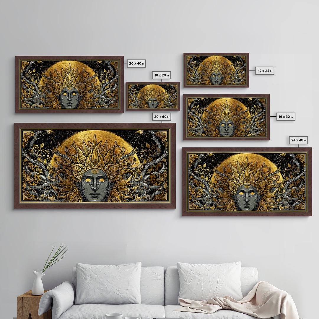 Helios Metallic Gold Metal Print, Greek God Wall Art, Mythology Decor, Luxury Gold Artwork, Real Wood Frame Home Decor