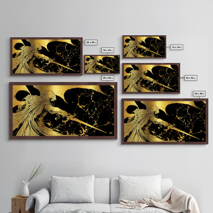 Nemesis Metallic Gold Metal Print, Greek Goddess Wall Art, Mythology Decor, Luxury Gold Artwork, Real Wood Frame Home Decor