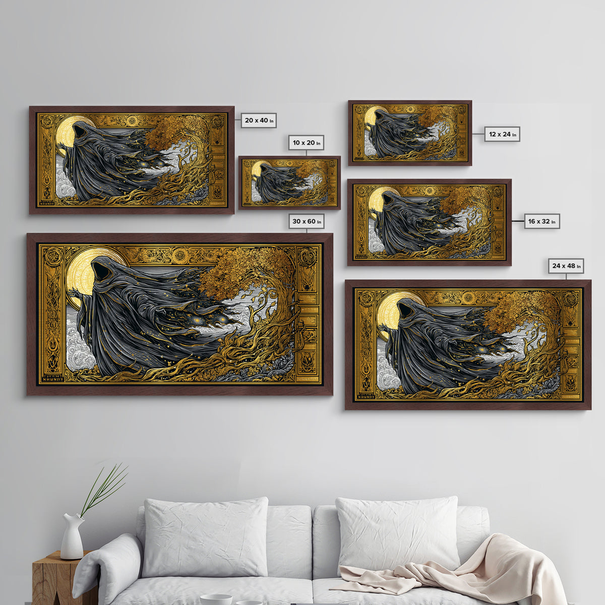 Nyx Metallic Gold Metal Print, Greek Goddess Wall Art, Luxury Mythology Decor, Real Wood Frame Artwork, Elegant Night Goddess Print
