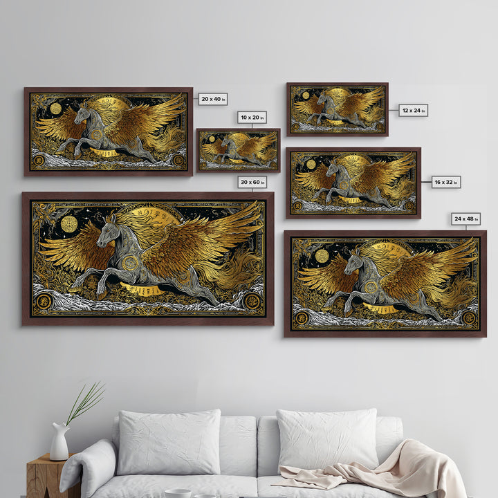 Pegasus Metallic Gold Art, Greek Mythology Wall Decor, Luxury Flying Horse Wall Hanging, Real Wood Frame Print, Elegant Winged Stallion