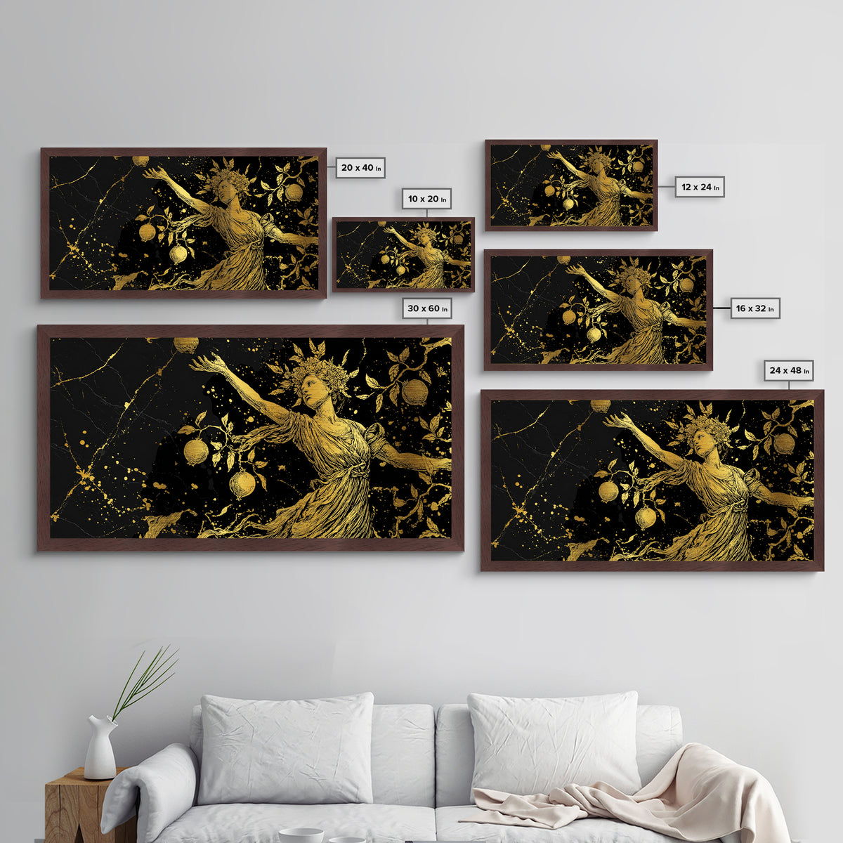 Persephone Metallic Gold Metal Print, Greek Goddess Wall Art, Luxury Mythology Decor, Real Wood Frame Artwork, Elegant Harvest Goddess