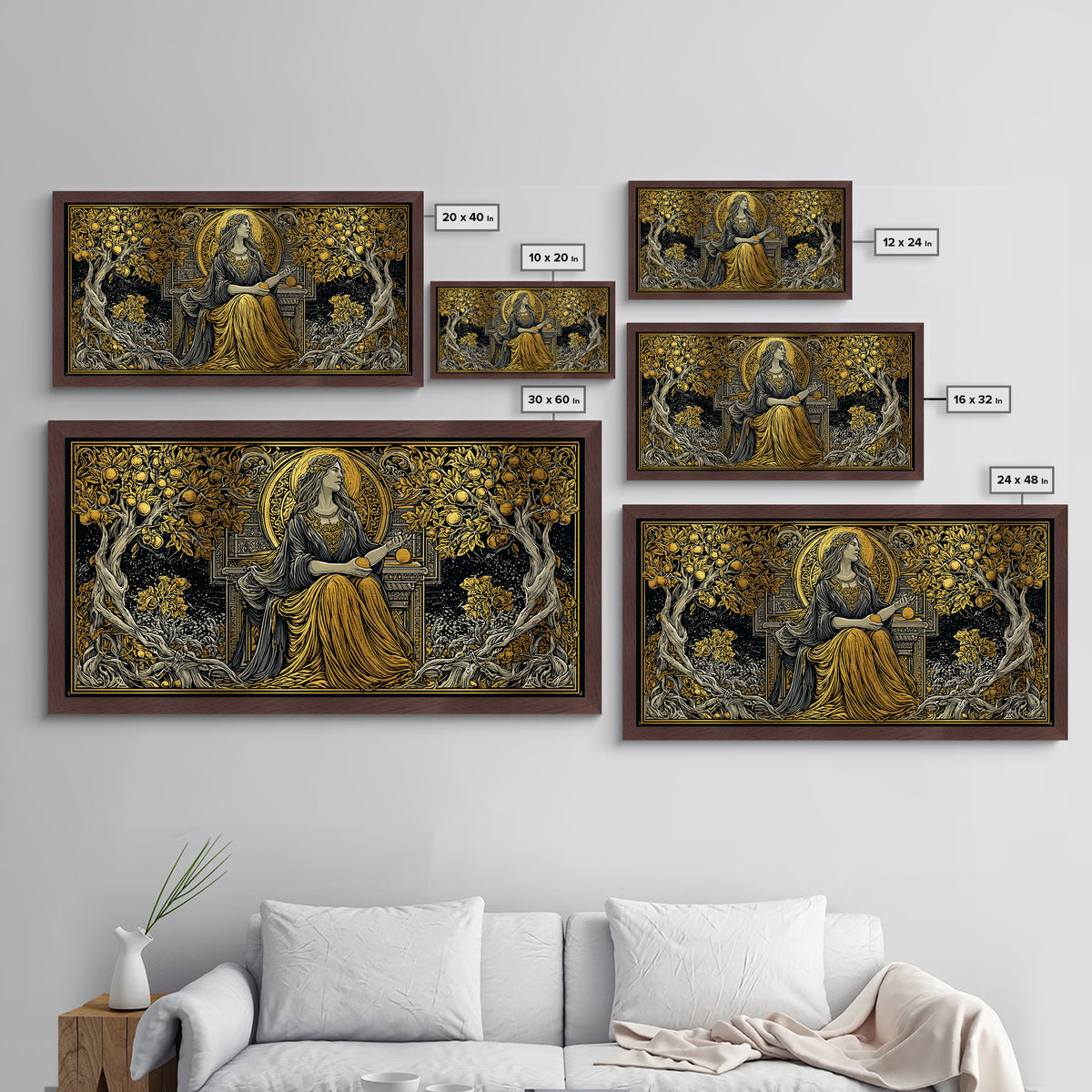 Persephone Greek Goddess Metallic Gold Metal Print, Mythology Wall Art, Luxury Home Decor, Real Wood Frame, Elegant Gift Idea
