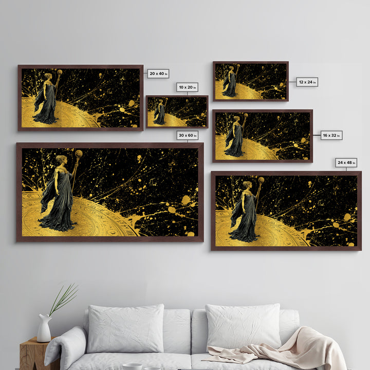 Phoebe Greek Goddess Metallic Gold Art, Mythology Metal Print, Luxury Home Decor, Real Wood Frame, Classical Art Gift