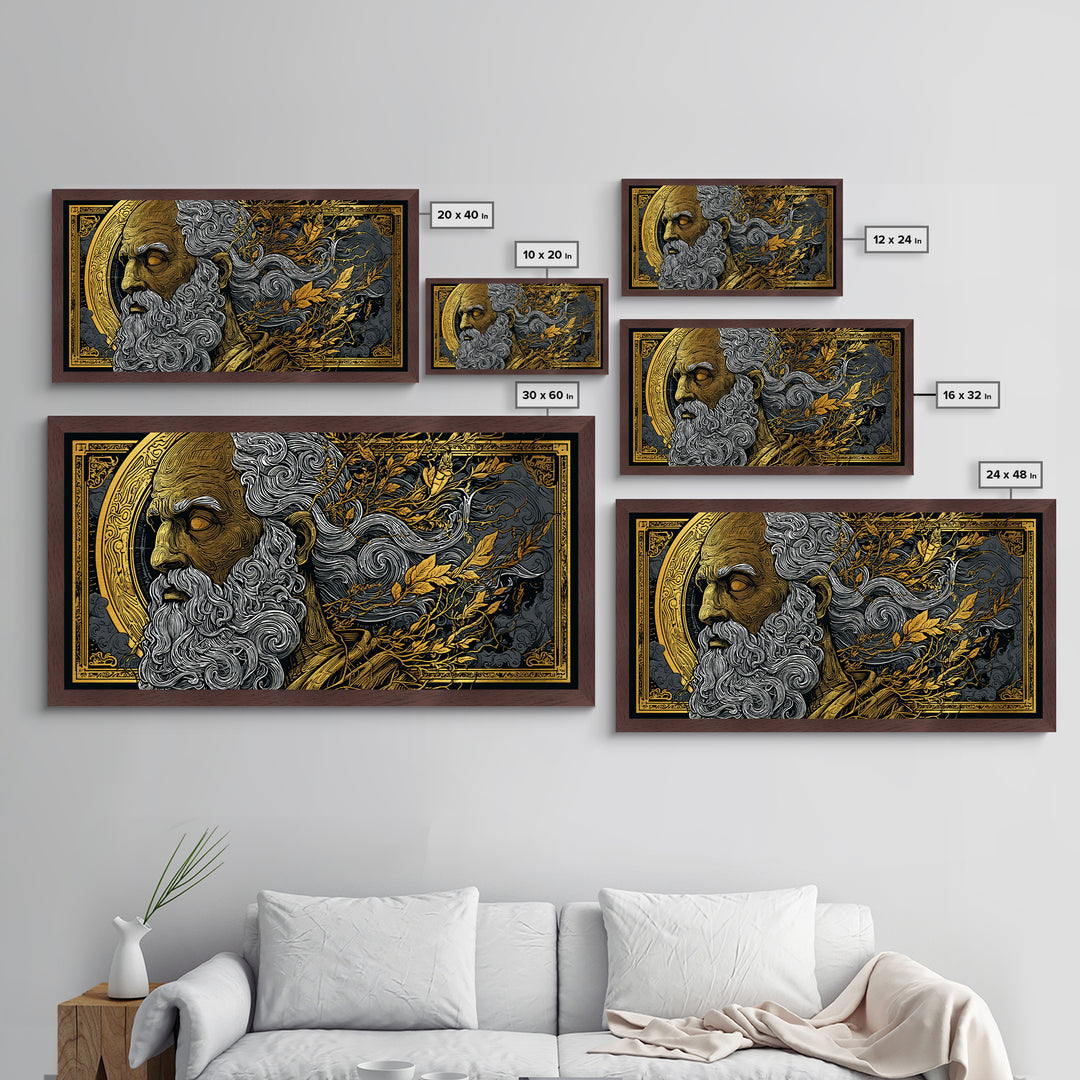 Socrates Metallic Gold Metal Print, Real Wood Framed Greek Philosophy Wall Art, Luxury Mythology Inspired Metal Artwork