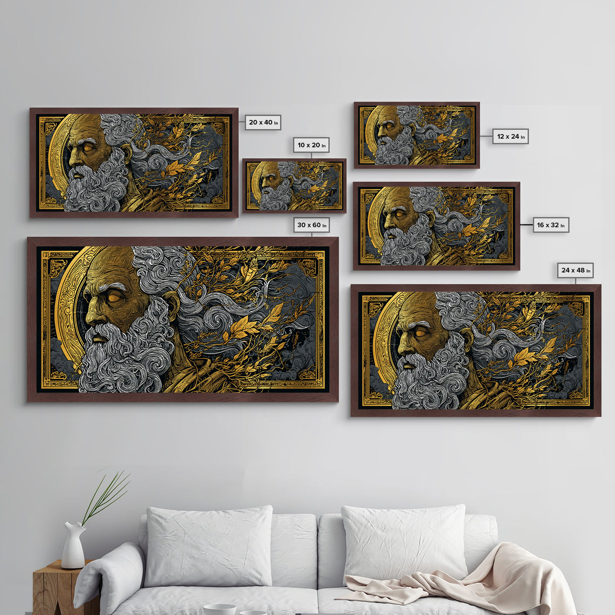 Socrates Metallic Gold Metal Print, Real Wood Framed Greek Philosophy Wall Art, Luxury Mythology Inspired Metal Artwork